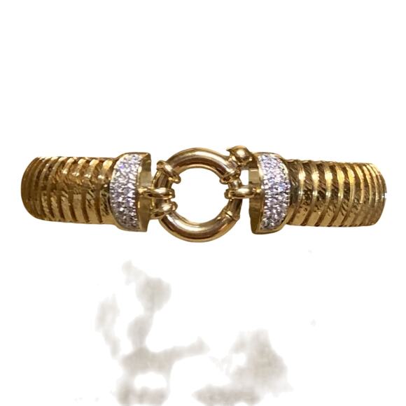 Bellezza Gold Vermeil & Crystal Tubogas Diamond Cut Bracelet Made in Italy Itaor - Picture 2 of 8